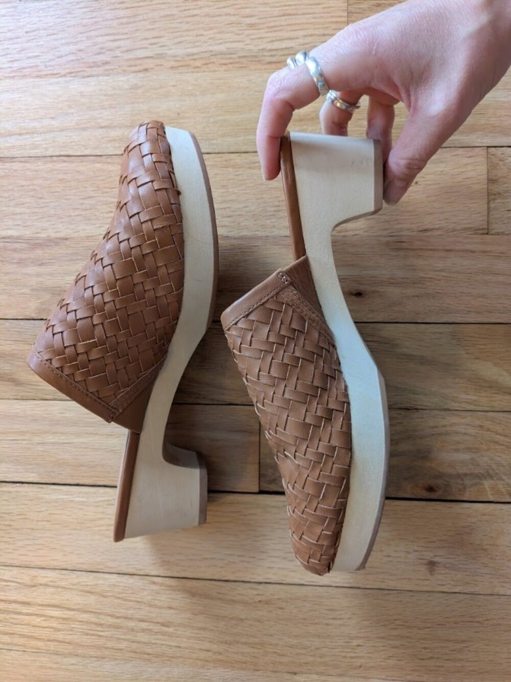 Madewell‎ Jordyn Clog in Woven Leather Wood Heel, Comfortable, Camel